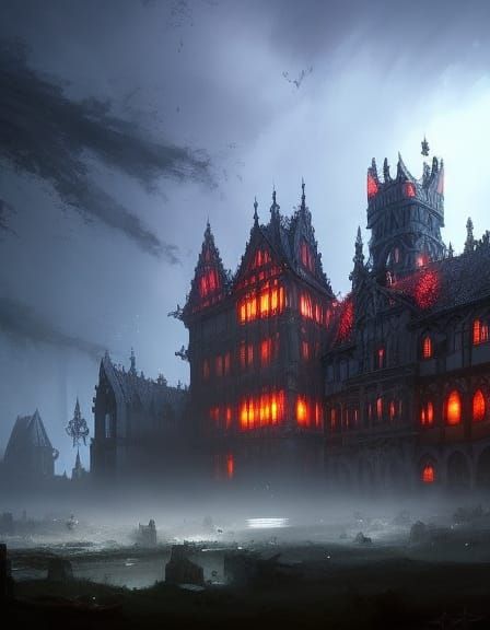 Gothic Castle at Night in Dramatic Horror Style