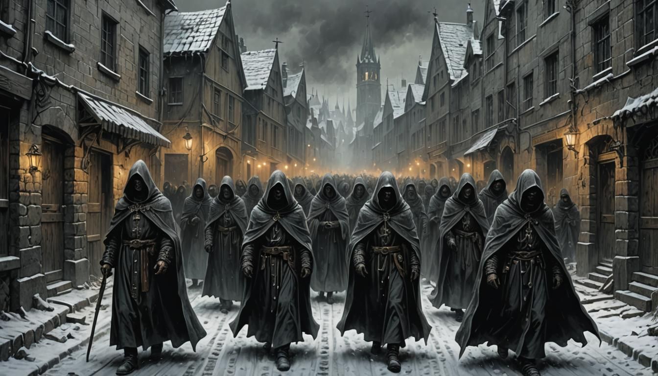Unholy Priest Procession on Abandoned Street
