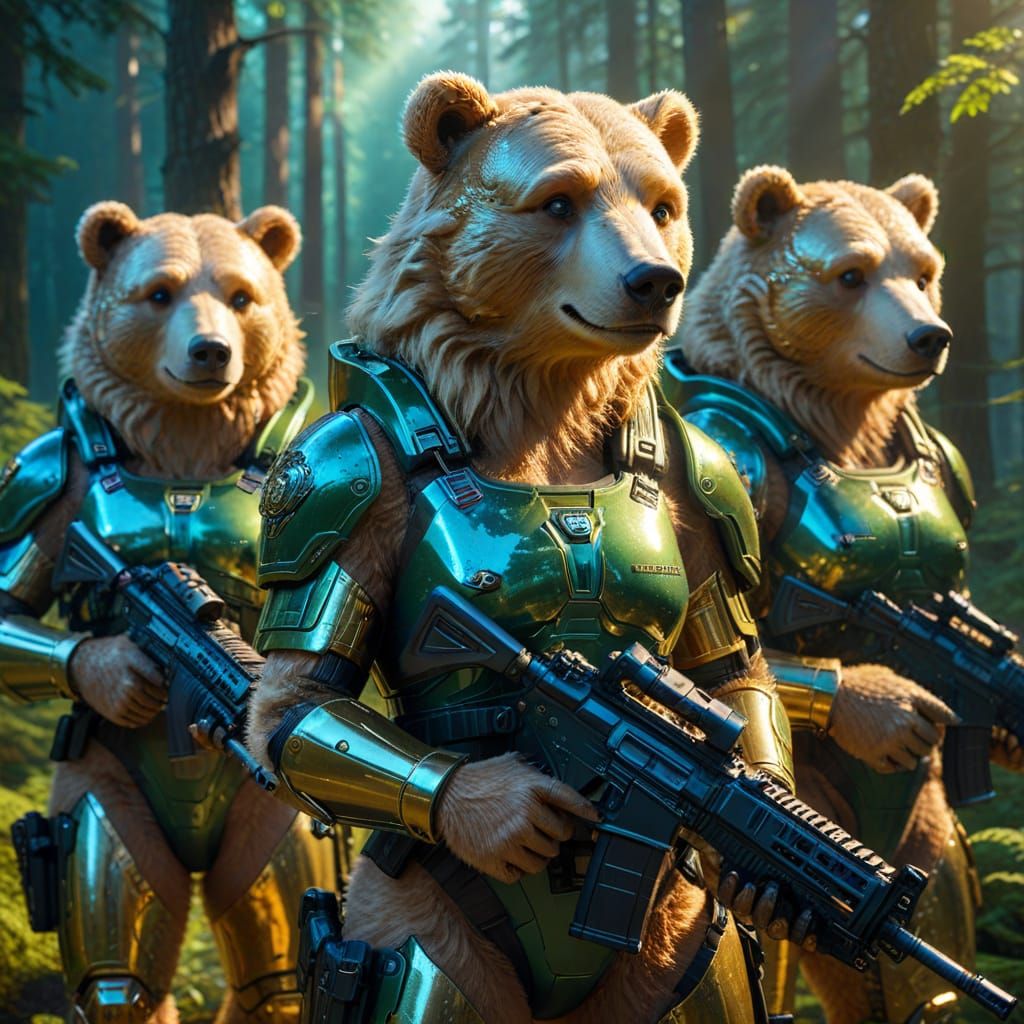 The Three Bears in Sci-fi tactical armor