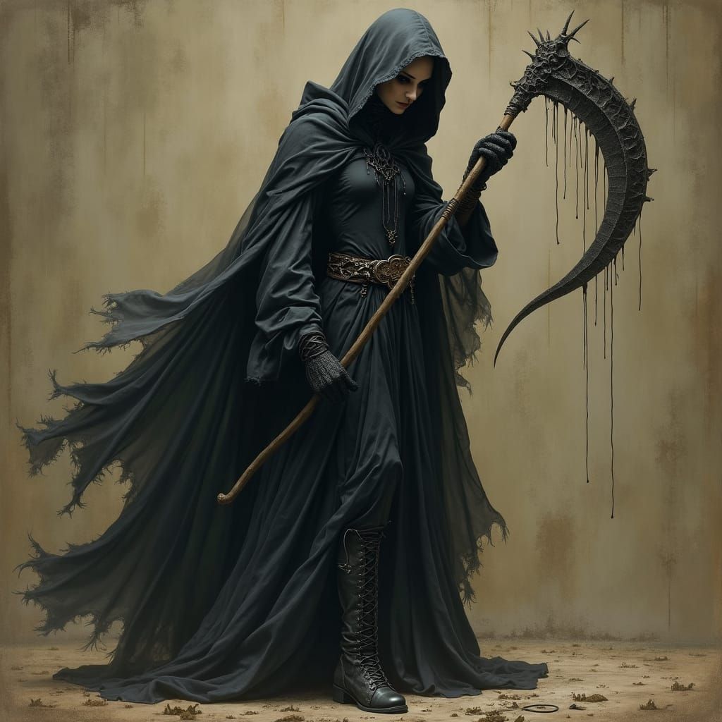 Female Grim Reaper with Scythe in Gothic Style