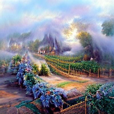 Ethereal Vineyard: A Fantasy Landscape Painting