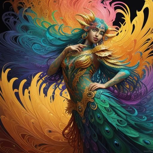 Dragon Peacock Woman in Abstract Expressionism Style