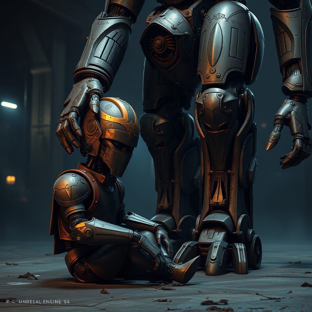 Melancholic Robot Paladins in Industrial Setting