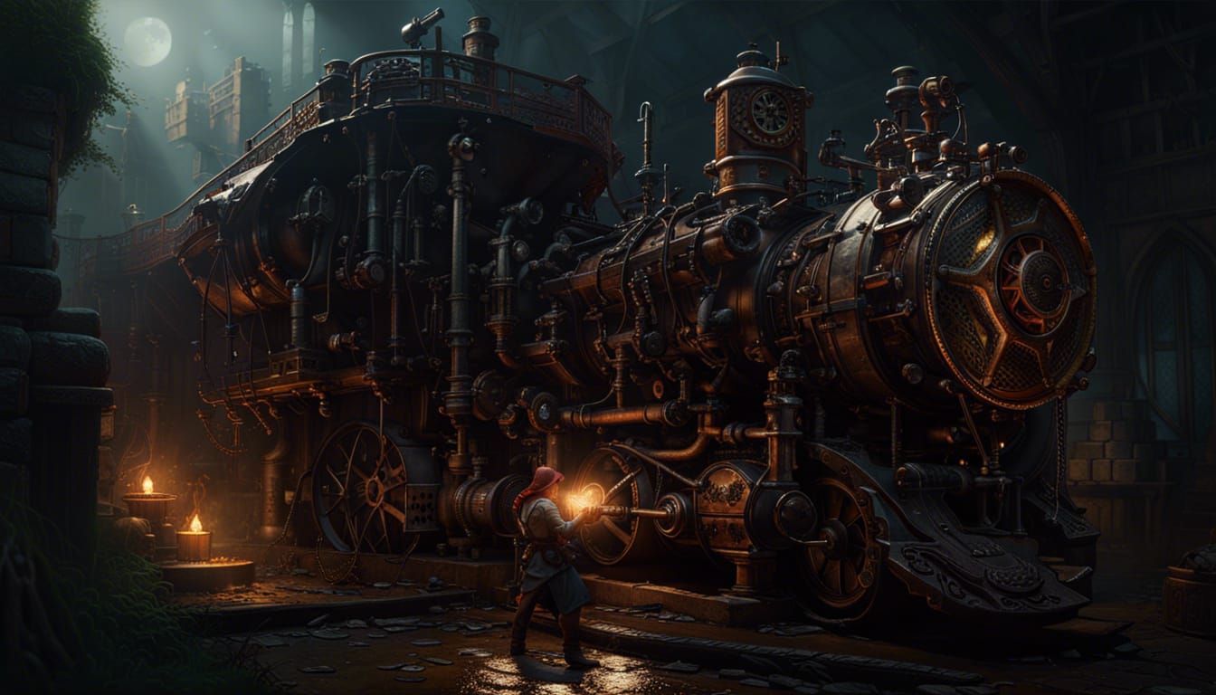 Steampunk Engine in Dark Fantasy Style