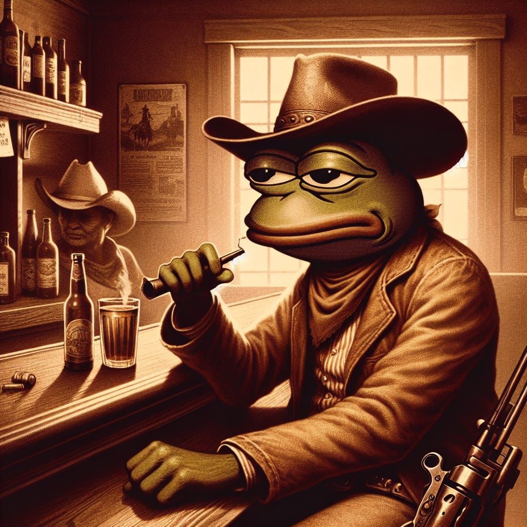 Intoxicated Cowboy Frog in Western Saloon