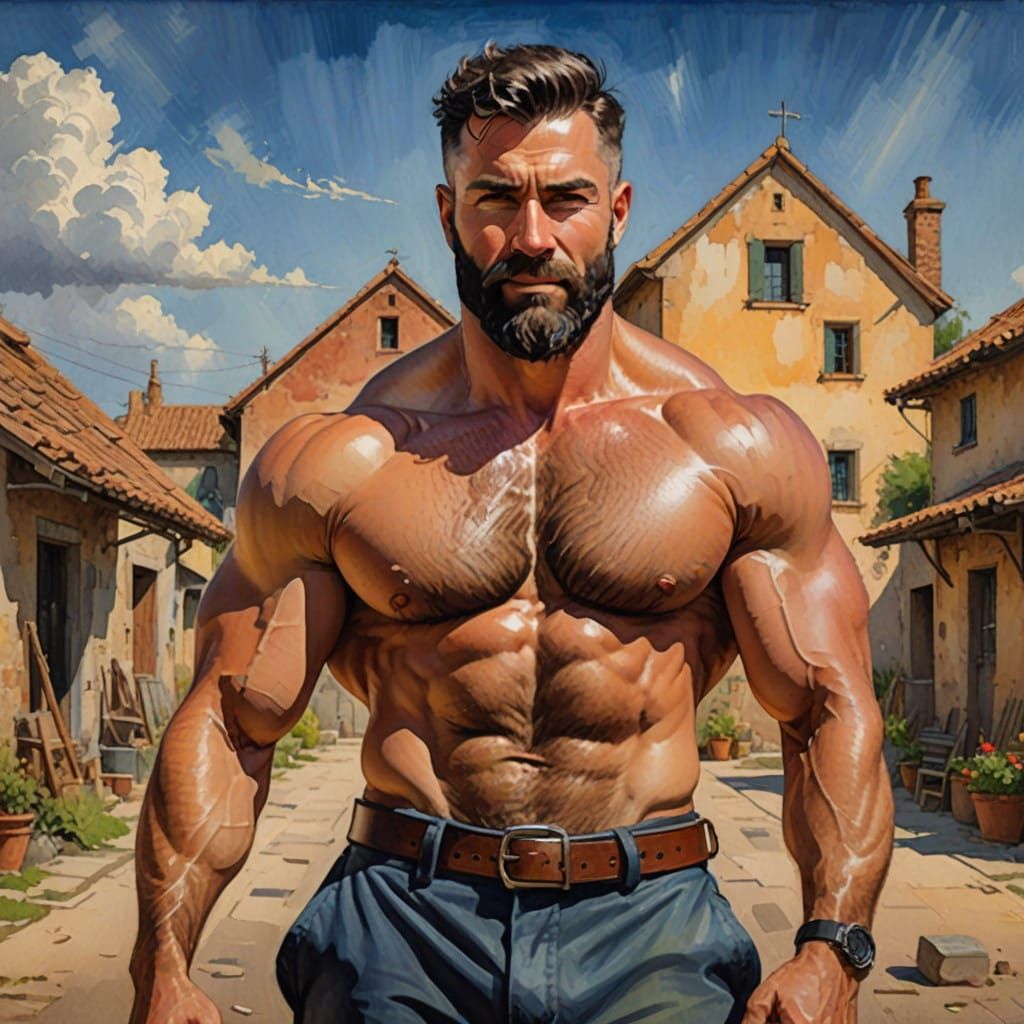 Powerful Hirsute Hero Exuding Confidence