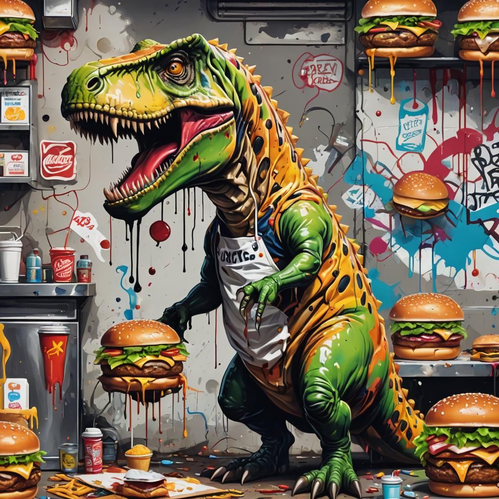 T-rex burger Shop 🍔🦖 (vibrant style)