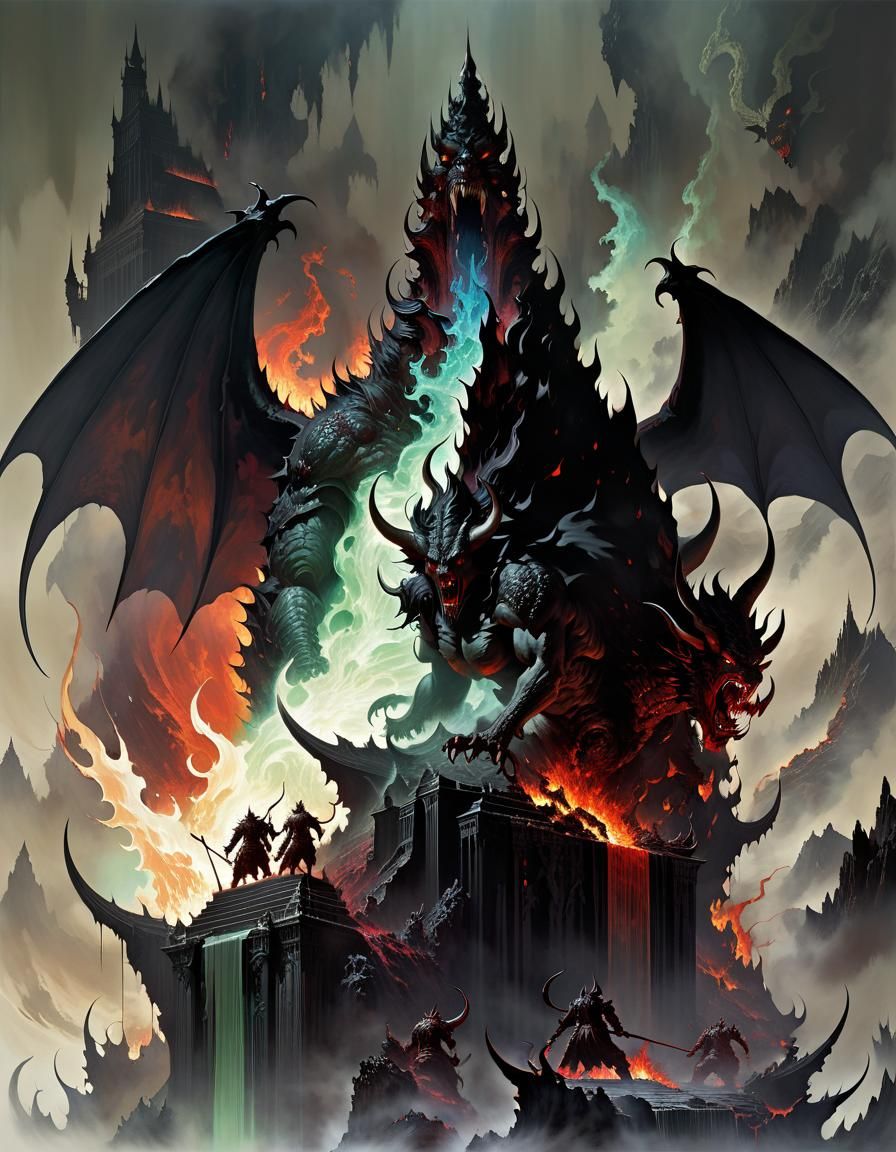 Hell Chart in Necronomicon Style with Devil Monsters