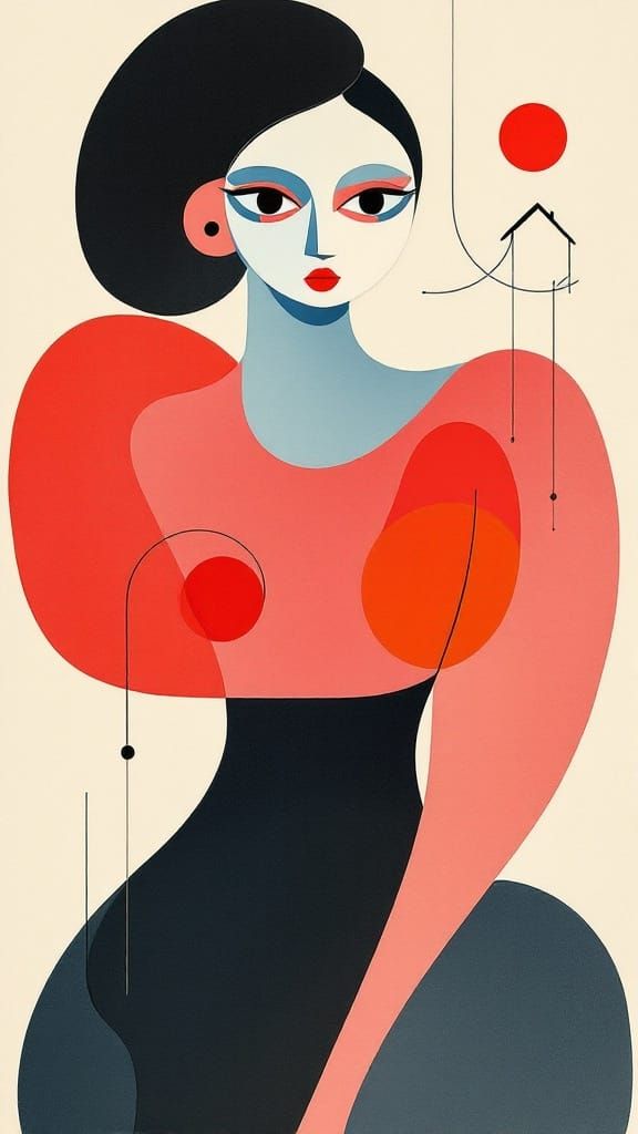 A Pale Blue Goddess Blended with Vibrant Abstract Forms