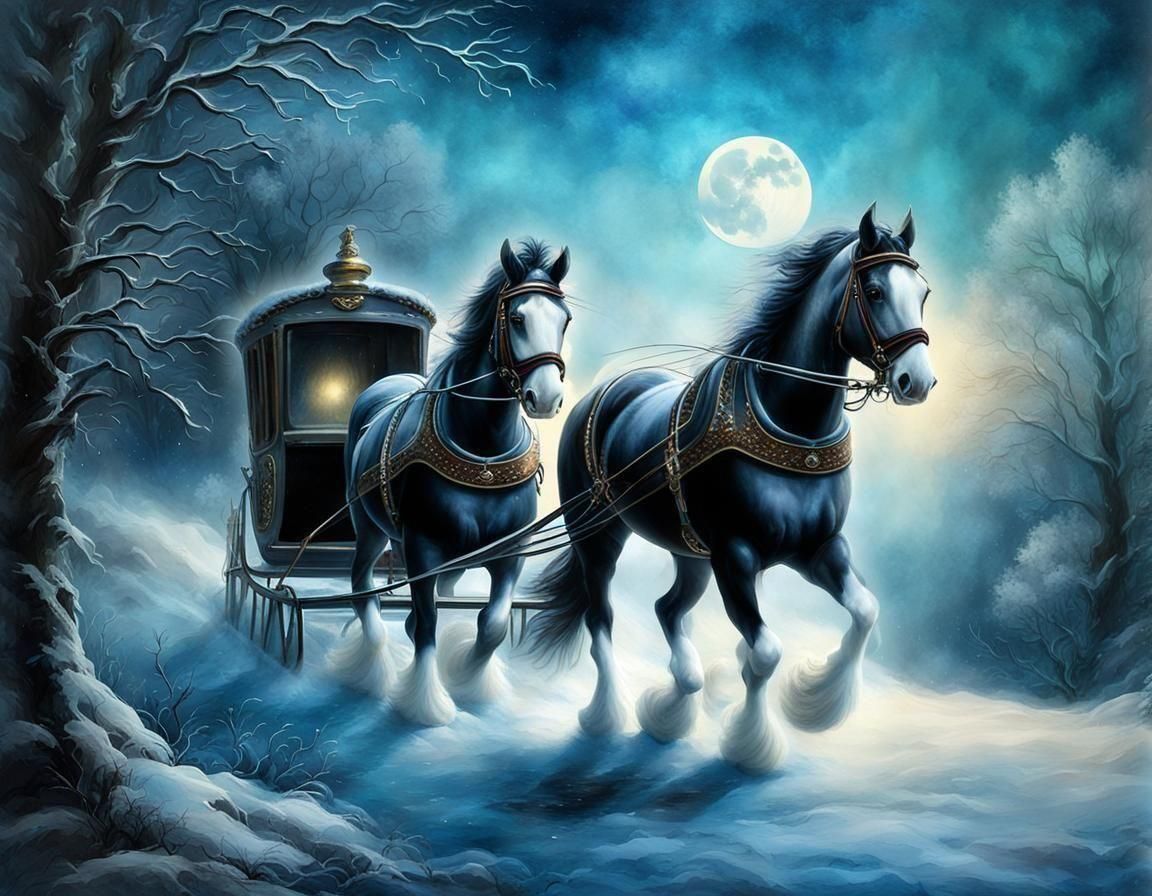 Stalwart Clydesdale Horses in Winter Wonderland