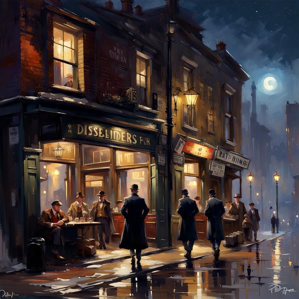 Peaky Blinders Street Scene in Pino Daeni Style
