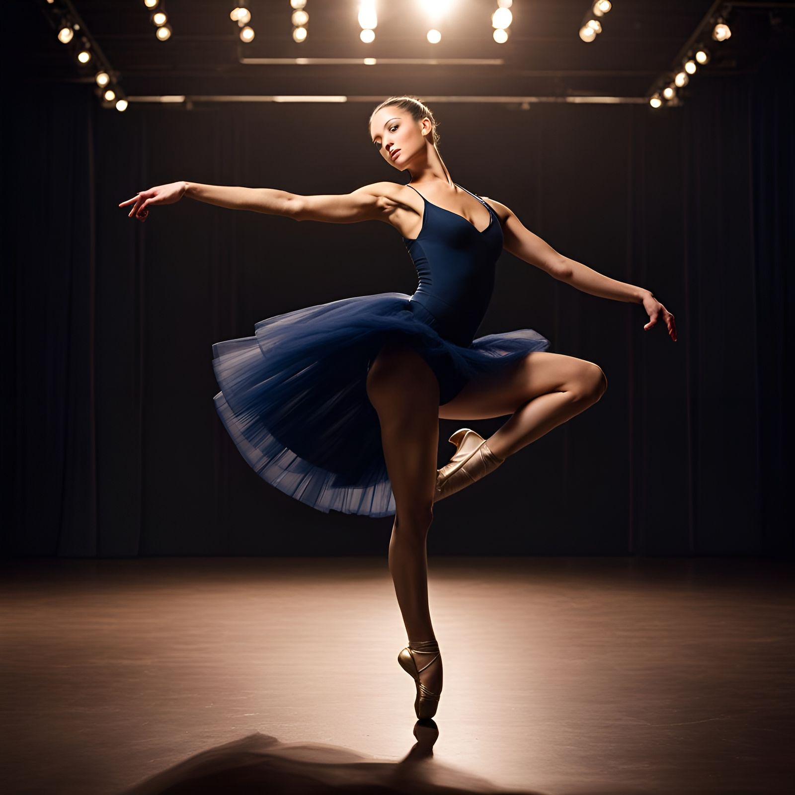 Ballerina Performing Under Studio Lighting