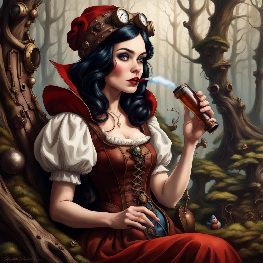 Steampunk Snow White Smoking Pipe in Forest