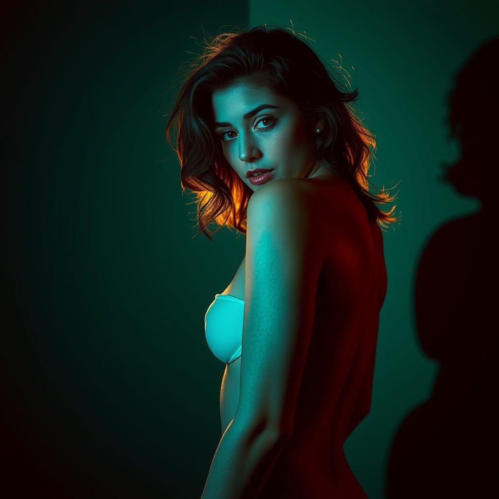 Hyper-Realistic Editorial Portrait with Deep Shadows and Viv...