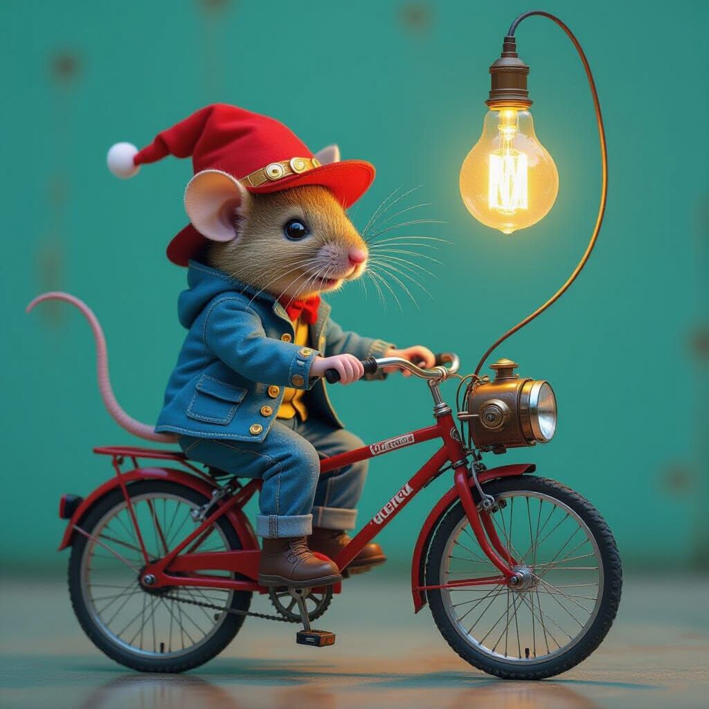 Mouse Pedaling Bicycle Generator in Hyperrealistic Style