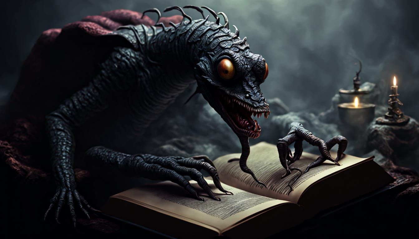 Horror Worm Emerges From Book, Hyperrealistic Detail