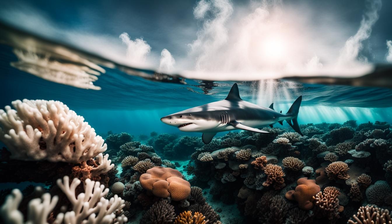 Shark over Coral Island: Fine Art Portrait