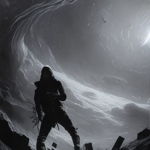 Lost Astronaut in Space: Gothic Horror Illustration