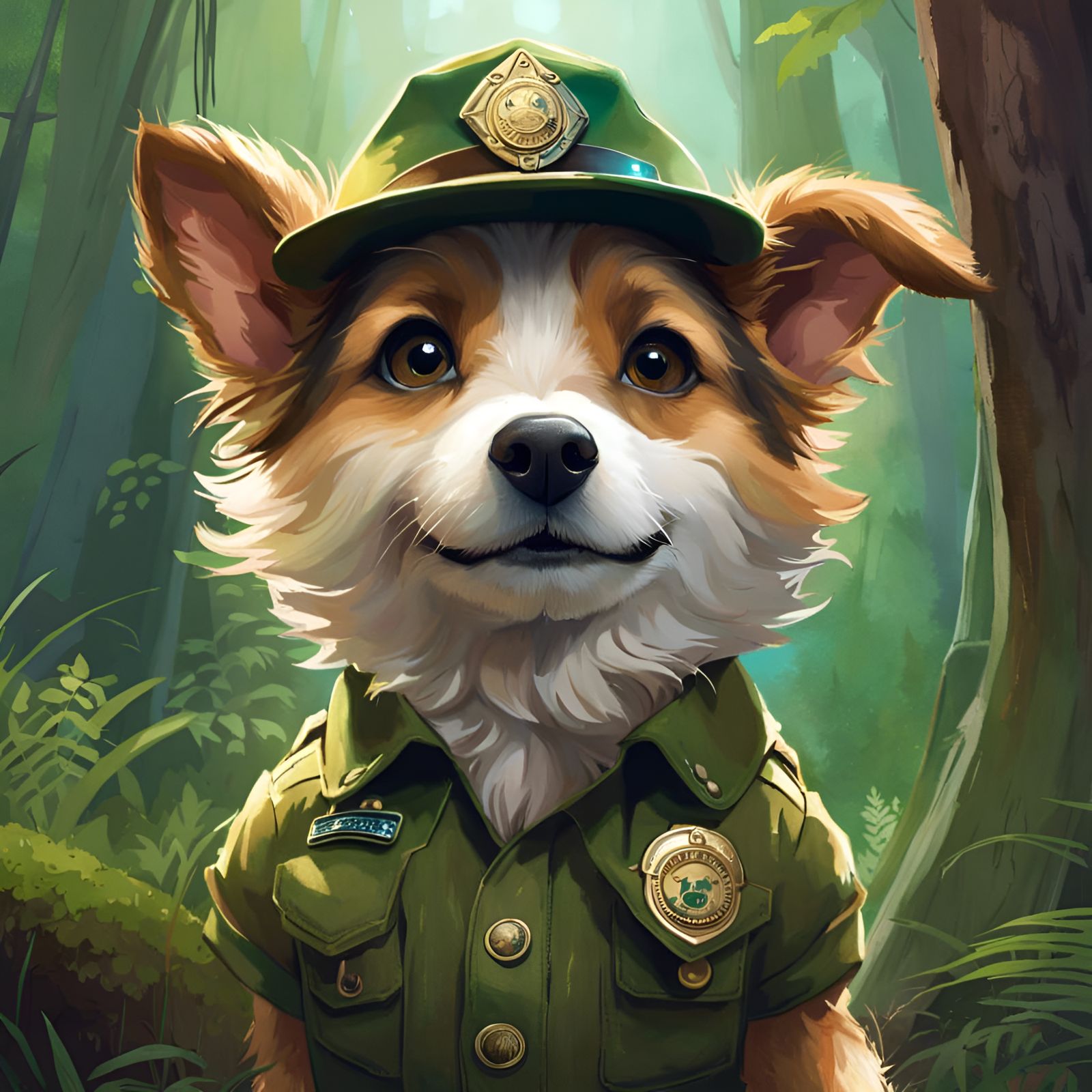 Dog Ranger Portrait in Pixar Style