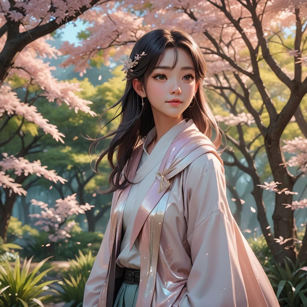 Anime Girl in Natural Setting, Inspired by WLOP