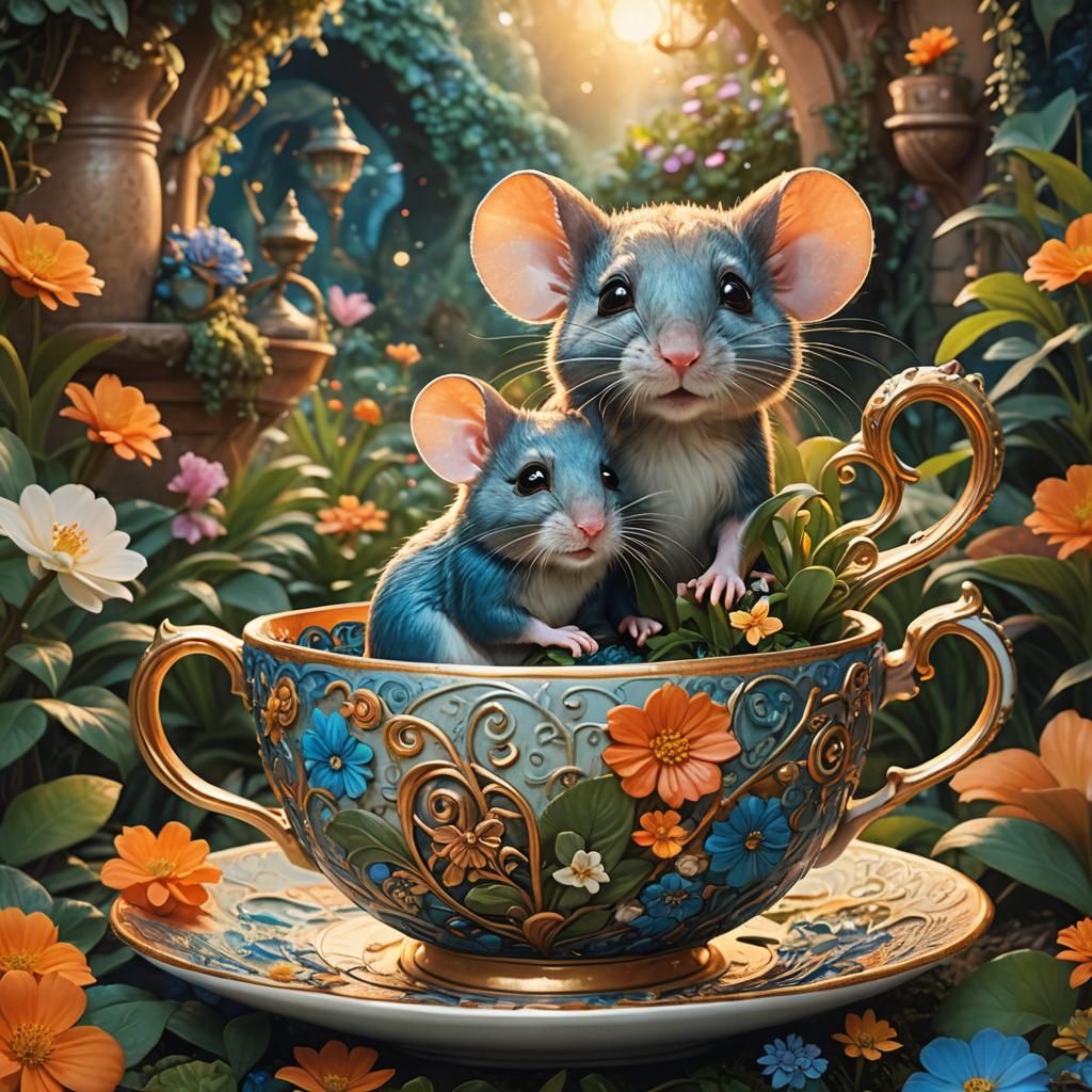 Mouse in Teacup: Whimsical Fantasy Art