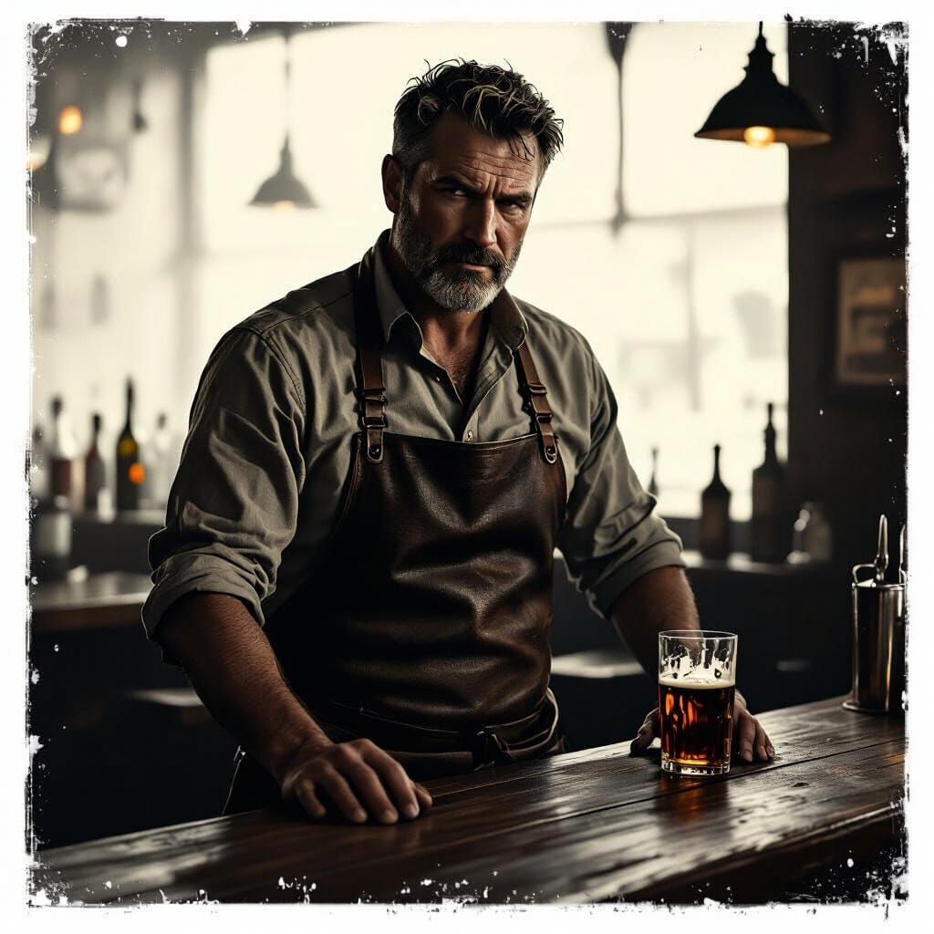 Bartender in Dimly Lit Noir Tavern