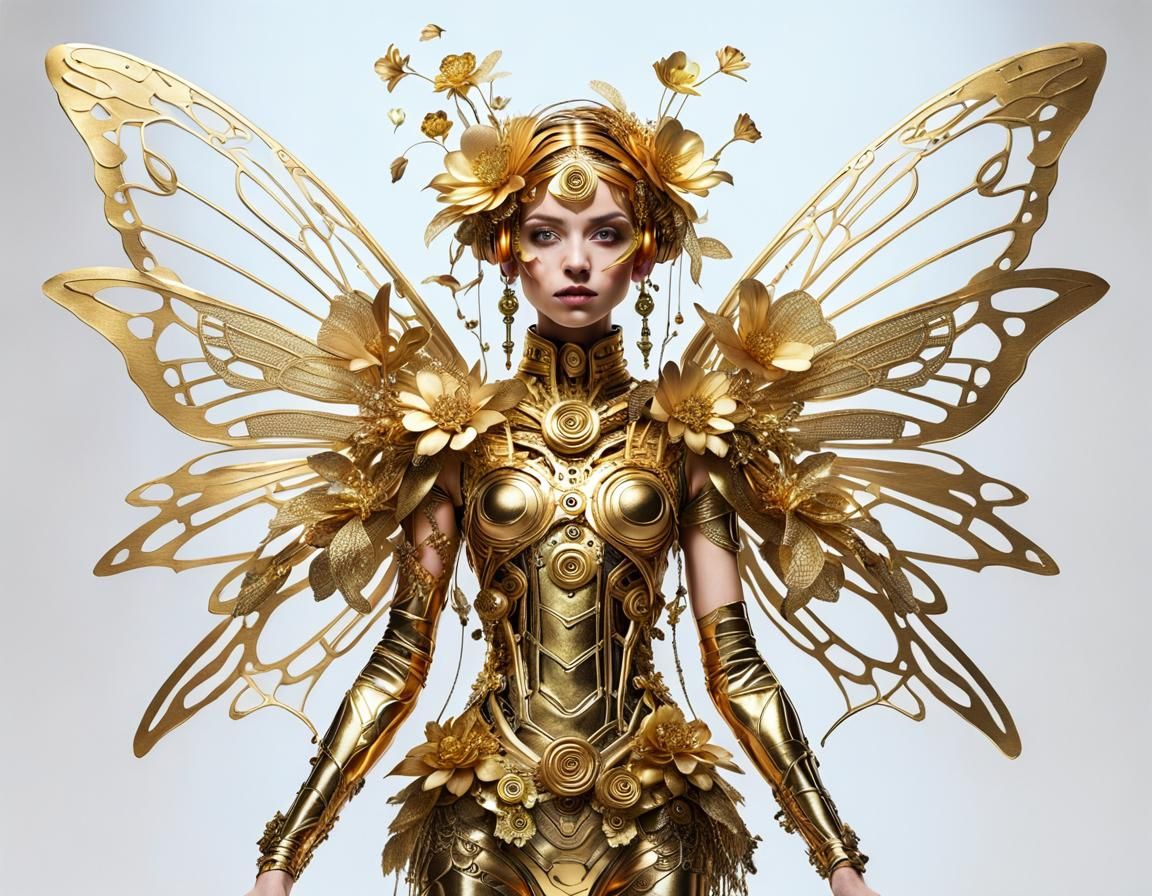 Technopunk Goldencore Flower Fairy in Full Body