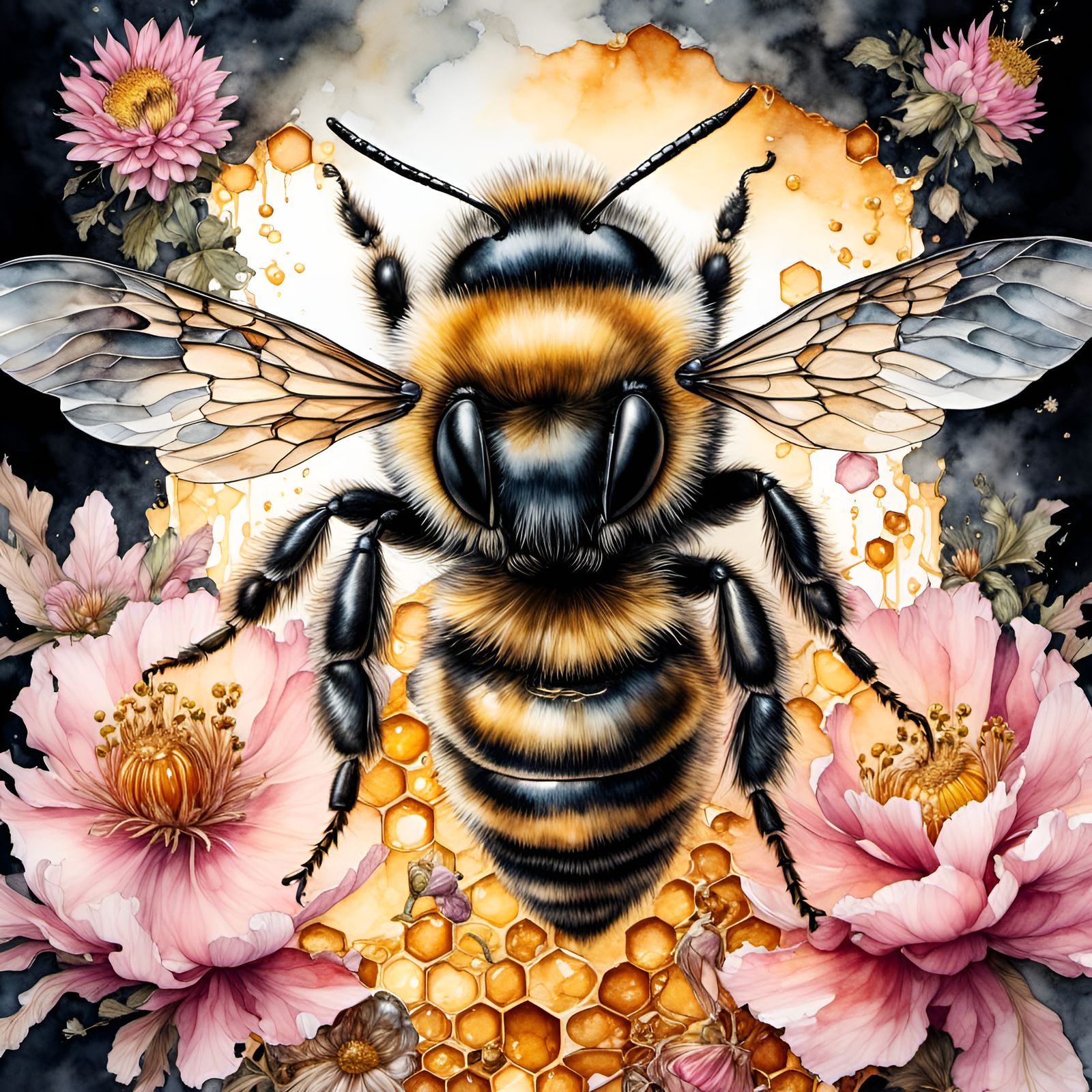 Bee's Celestial Honey Landscape in Double Exposure