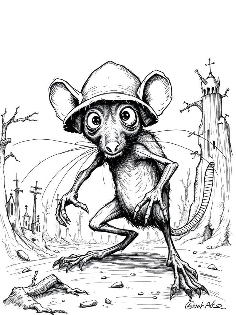 Surreal Ink Sketch of a Whimsical Rat Creature