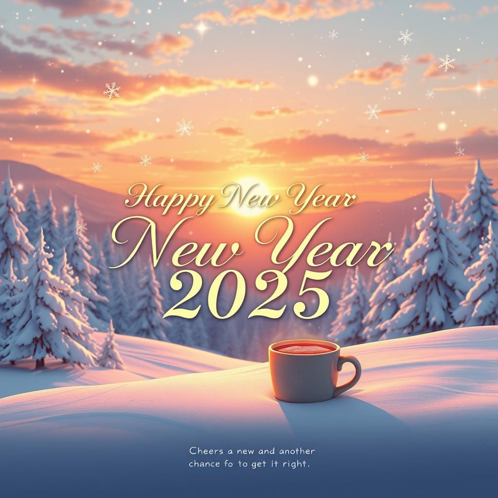 Winter Wonderland New Year's Card in 3D Anime Art Style