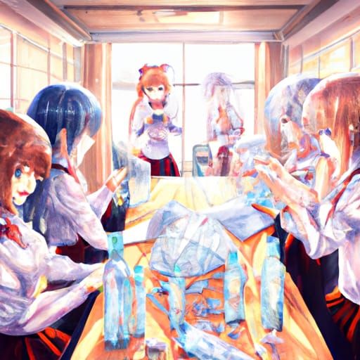 Science Class Making Crystals in Anime Style