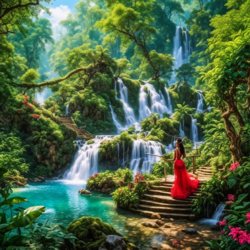 Goddess of Summer Plays Guitar in Nature