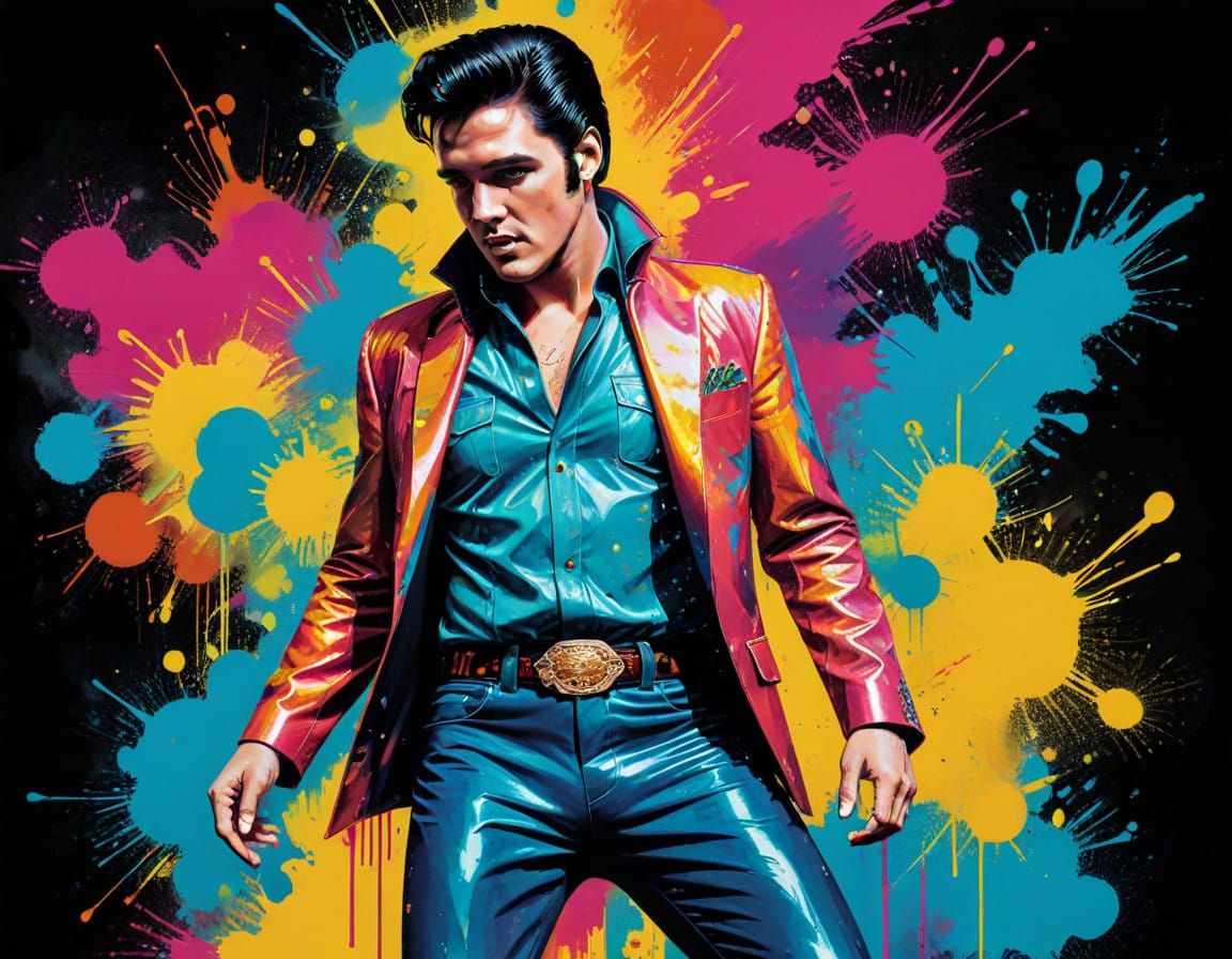 Elvis Presley in Vibrant Pop Art Glitch Portrait