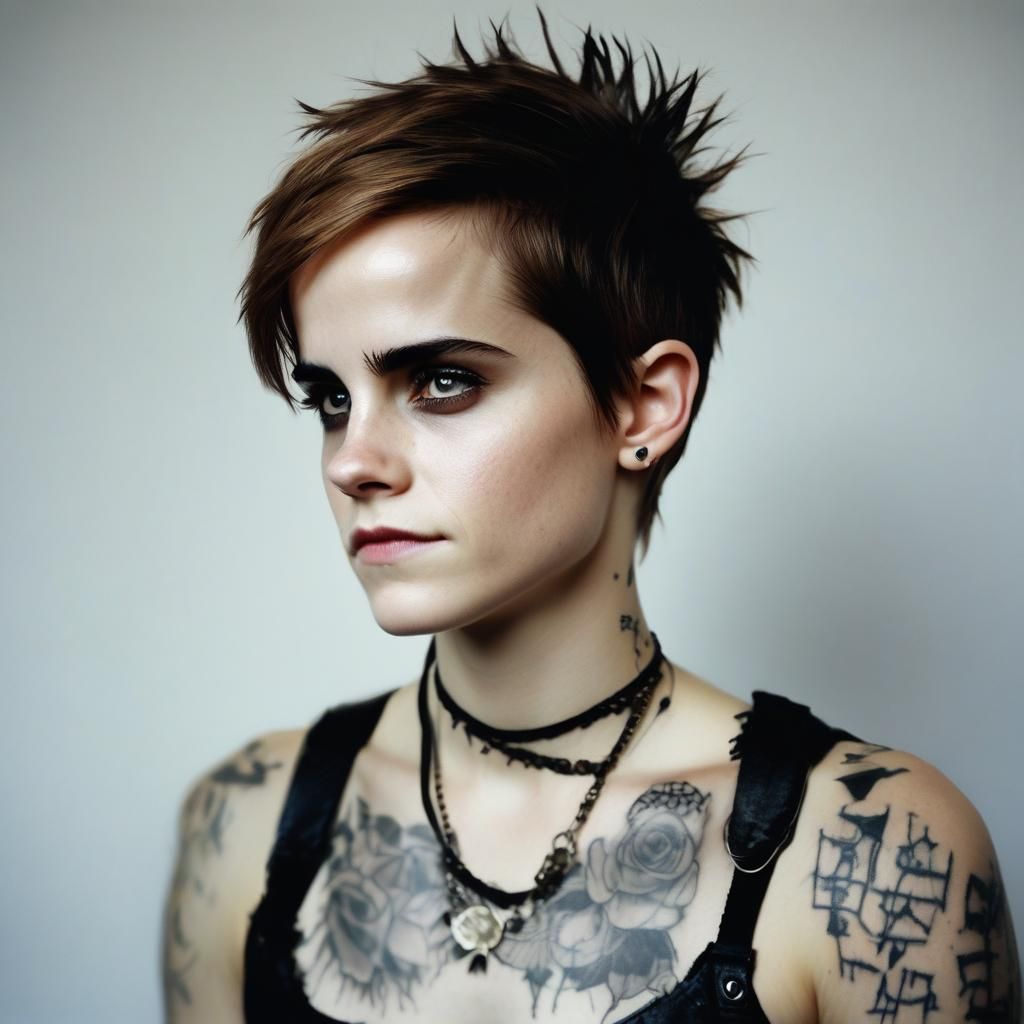 Pale Goth Punk Woman with Tattoos, Film Grain