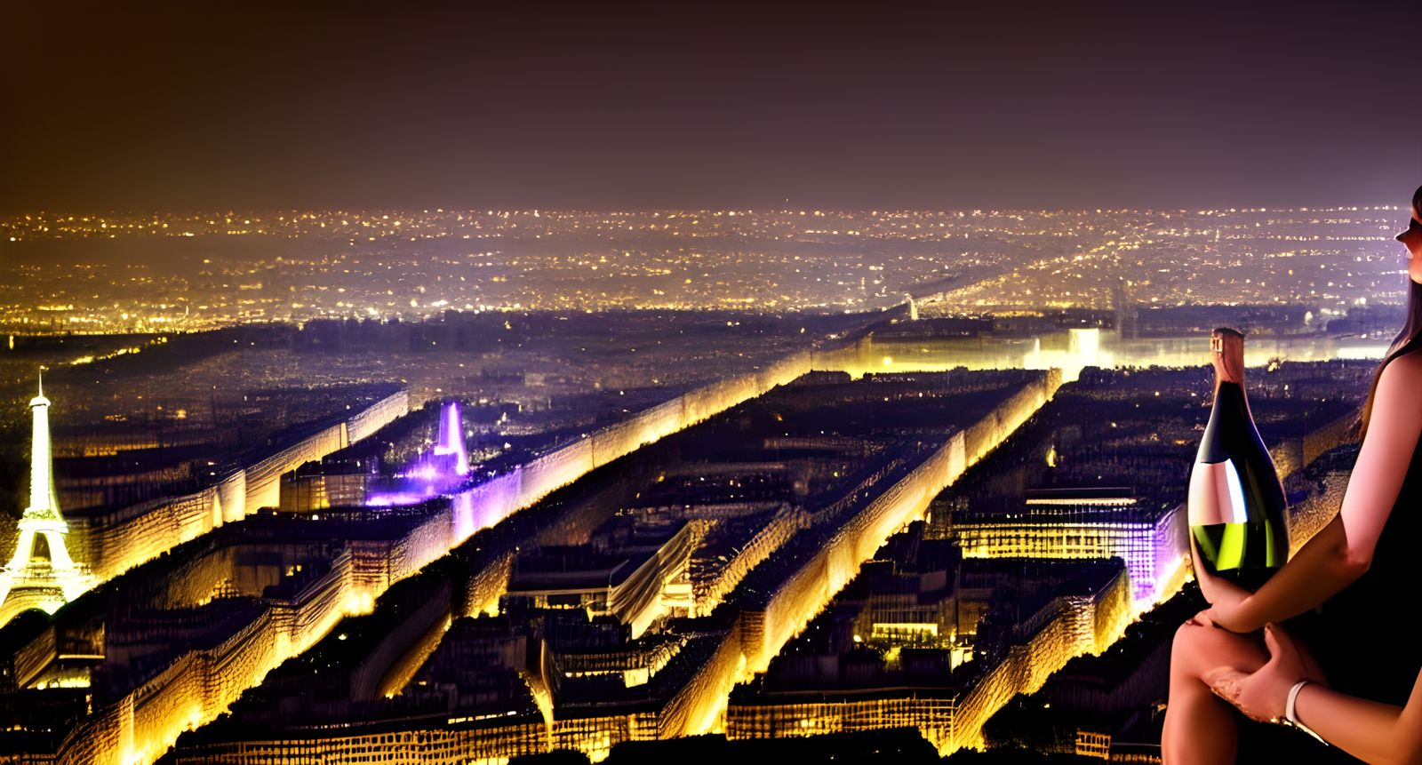 Eiffel Tower Night View: Champagne and City Lights