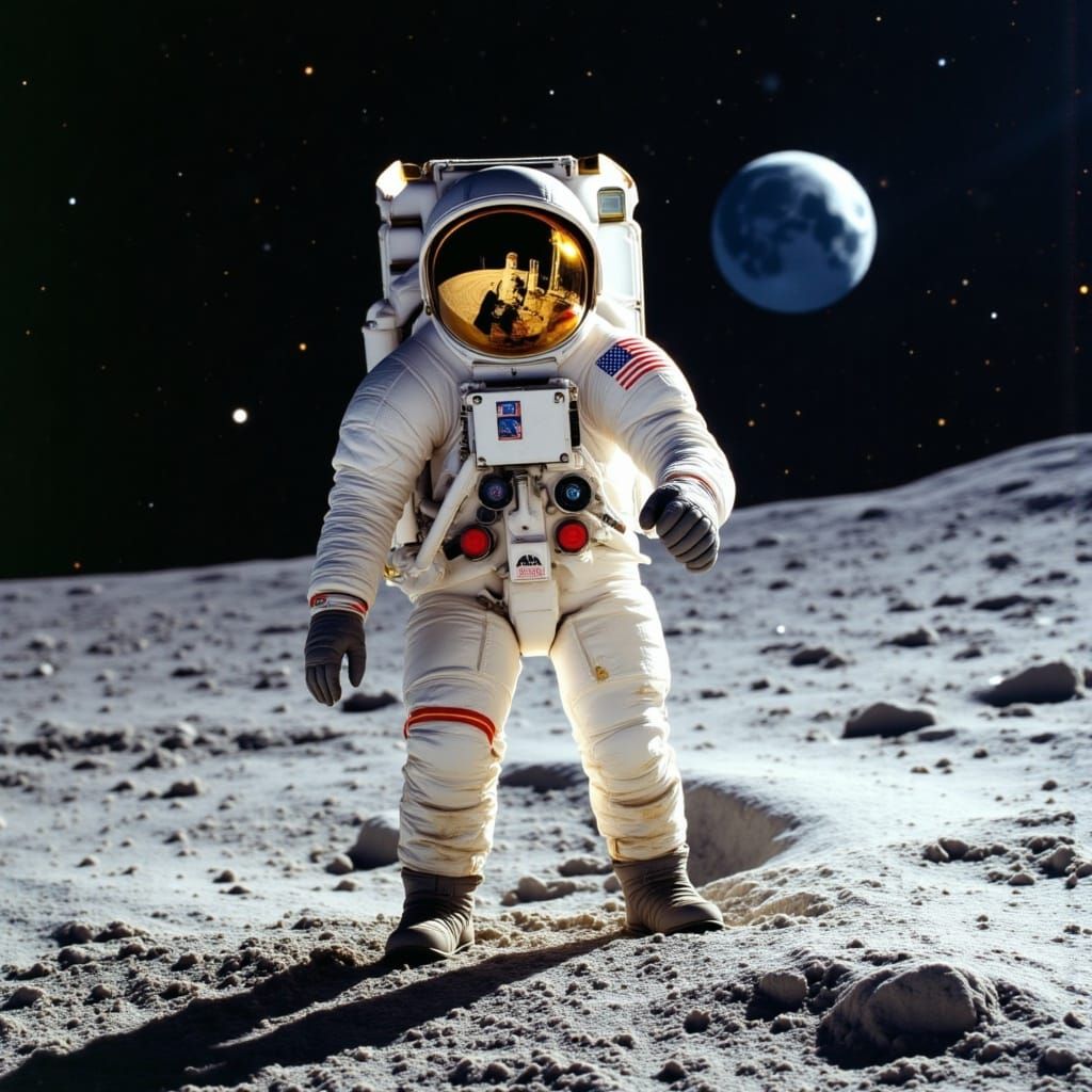 Astronaut Hero on Moon in Rockwell Style