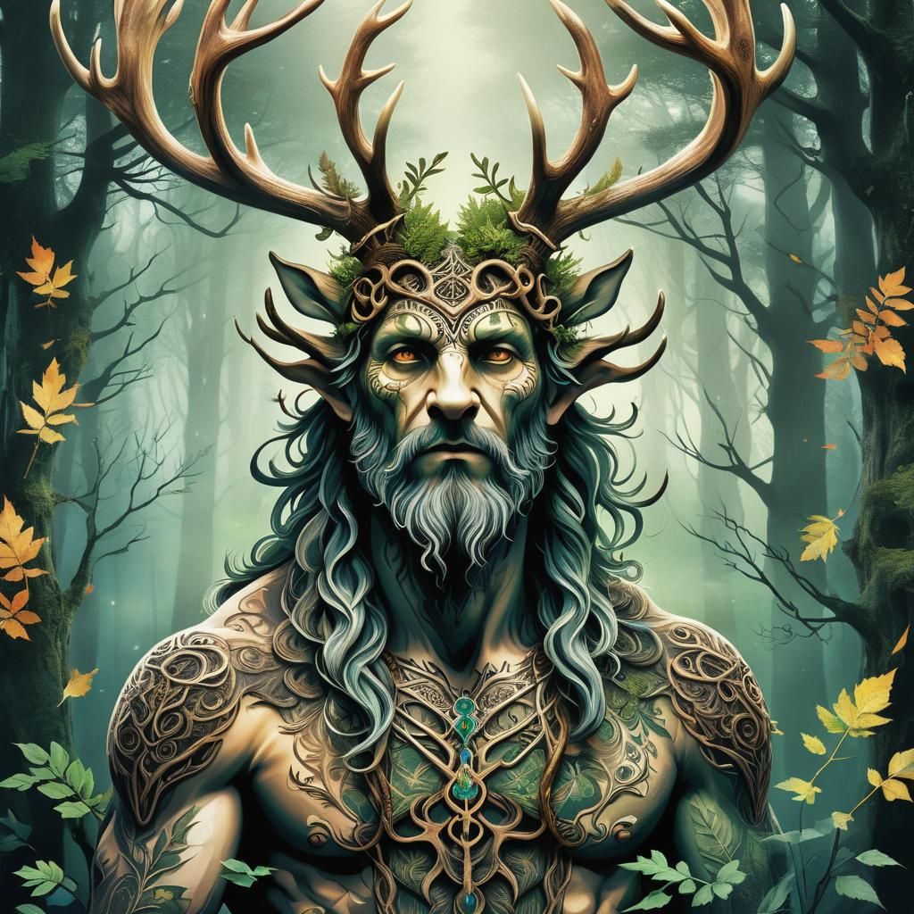 Herne the Horned God Portrait in Baroque Style