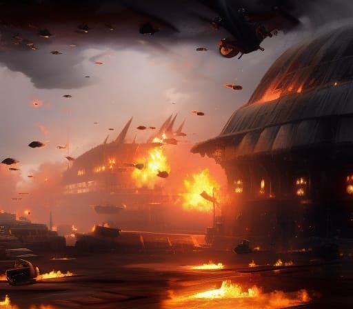 City Under Attack: Matte Painting of a Dystopian Future