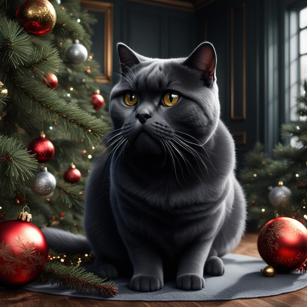 Mischievous British Shorthair Cat and Christmas Chaos
