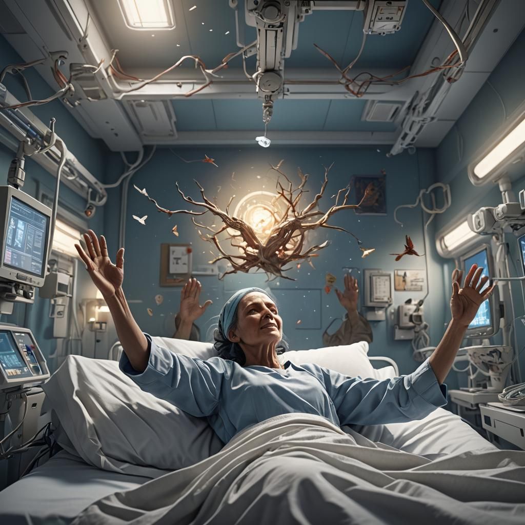 Woman in Hospital Bed Thanking God: Matte Painting