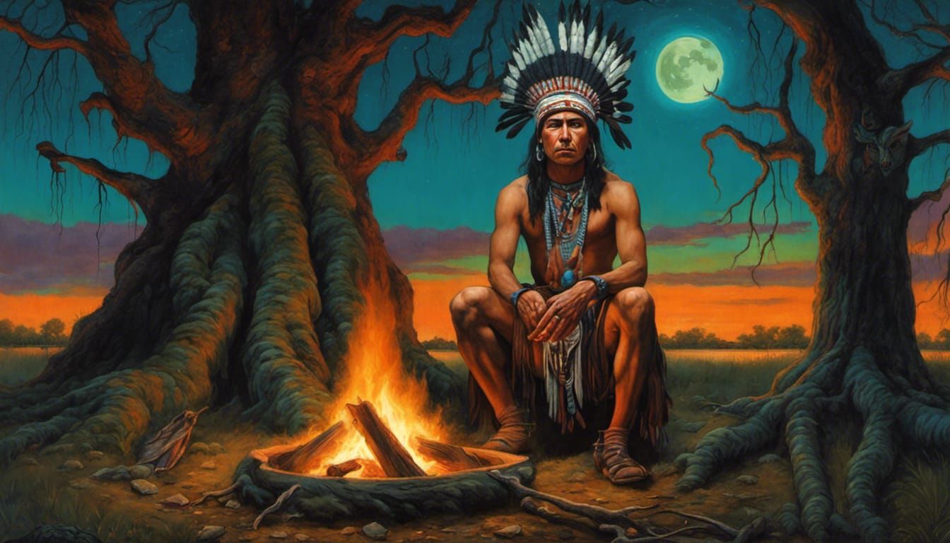 Native American Shaman's Retro Sci-Fi Dream