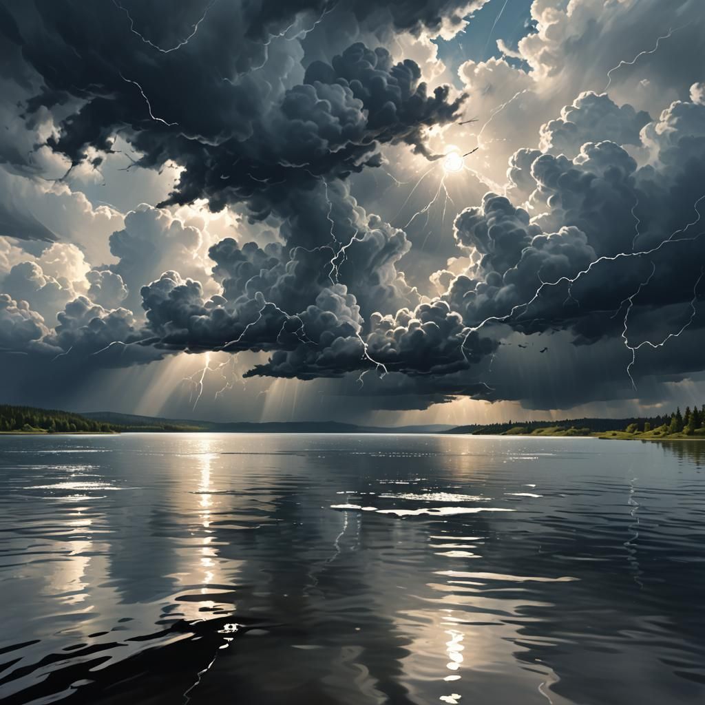 Dramatic Storm Over a Still Lake in Splash Art
