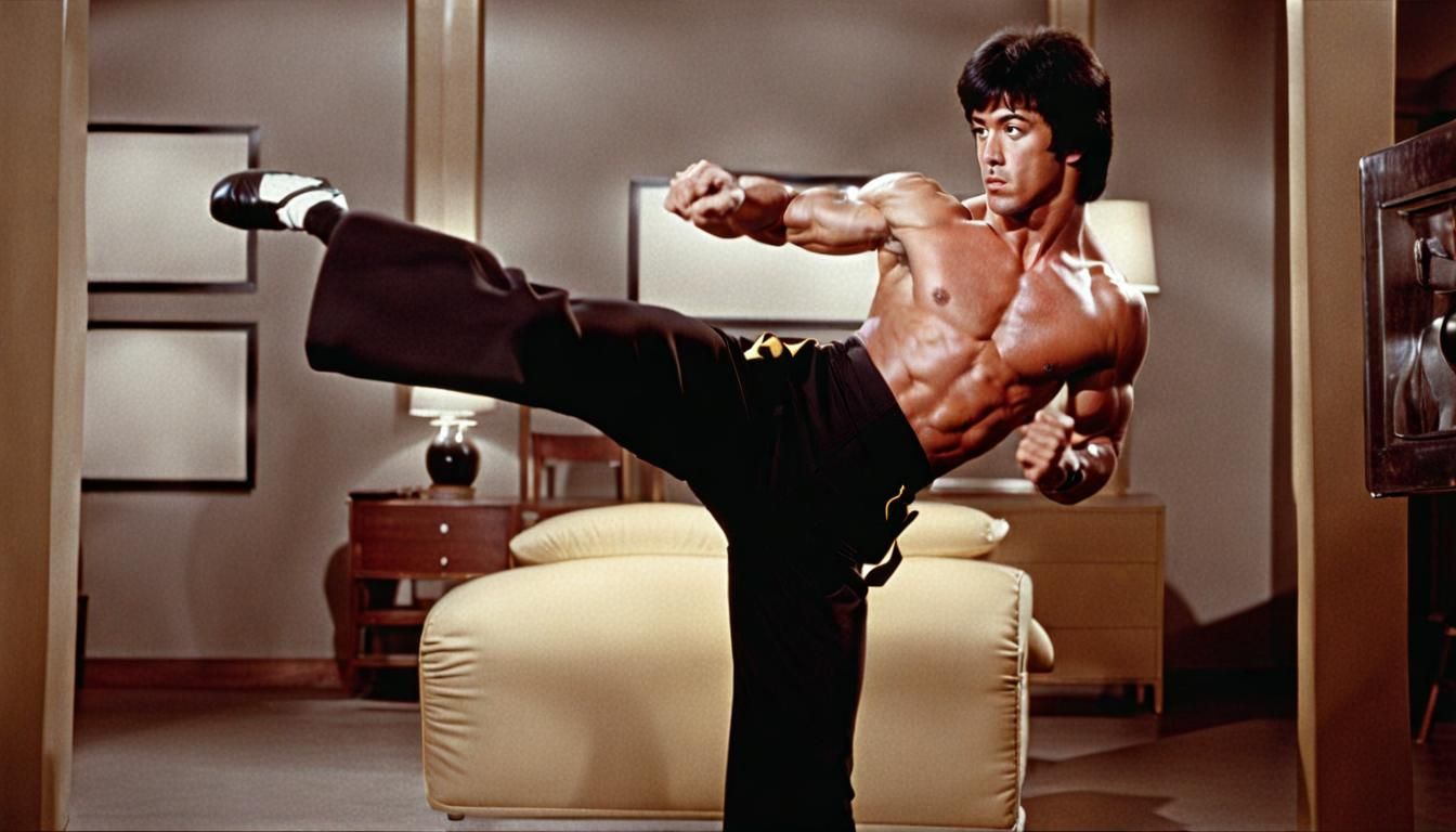 Stallone and Bruce Lee Kick