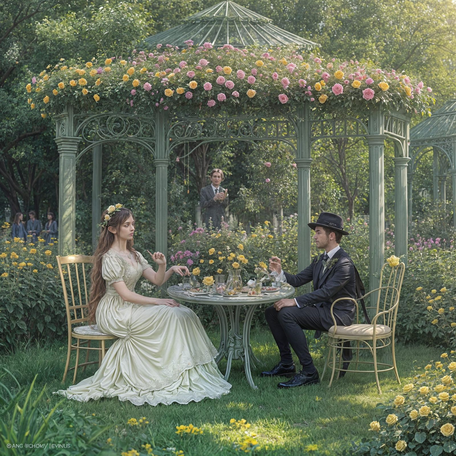 A group of friends offering a depressed elf a glowing magica...