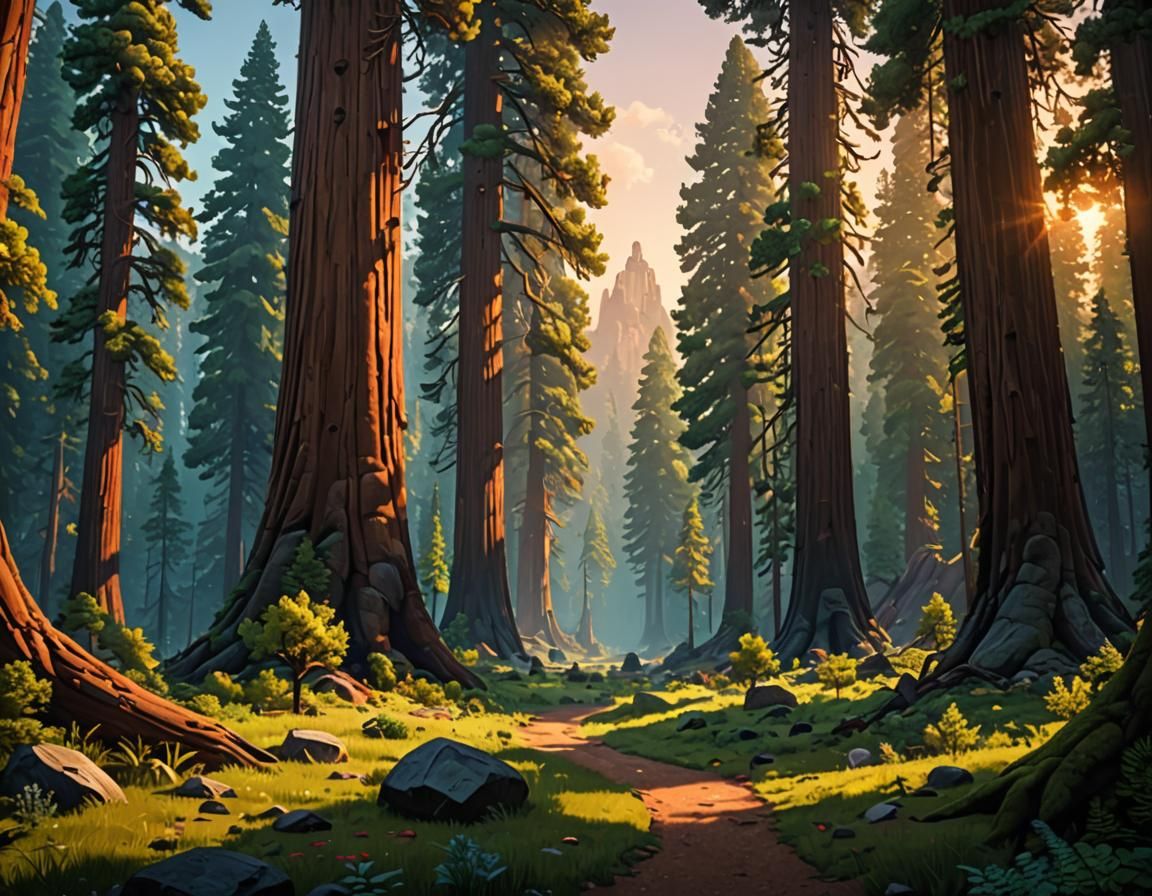 Sunrise in Sequoia Forest Pixel Art