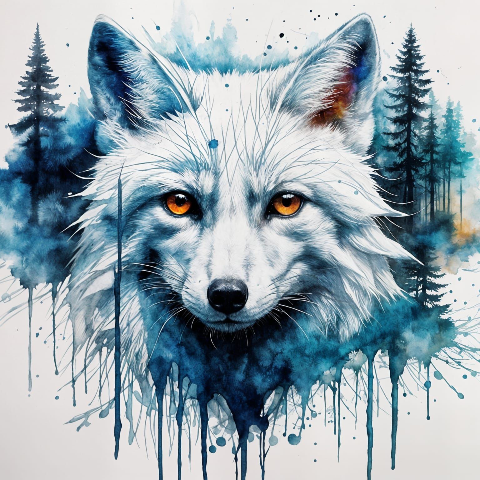 Polar Fox Silhouette Amidst Fiery Winter Sunset