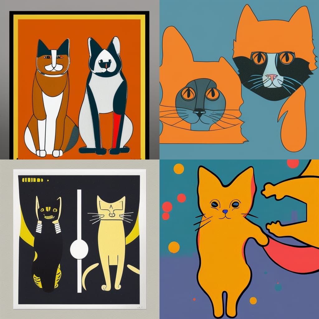 Cat and Dog Hugging in Geometric Bauhaus Style