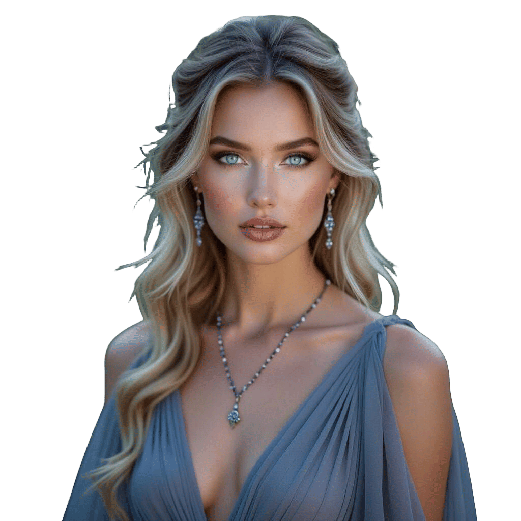 Ethereal Woman with Blue Eyes in Color Portrait Style