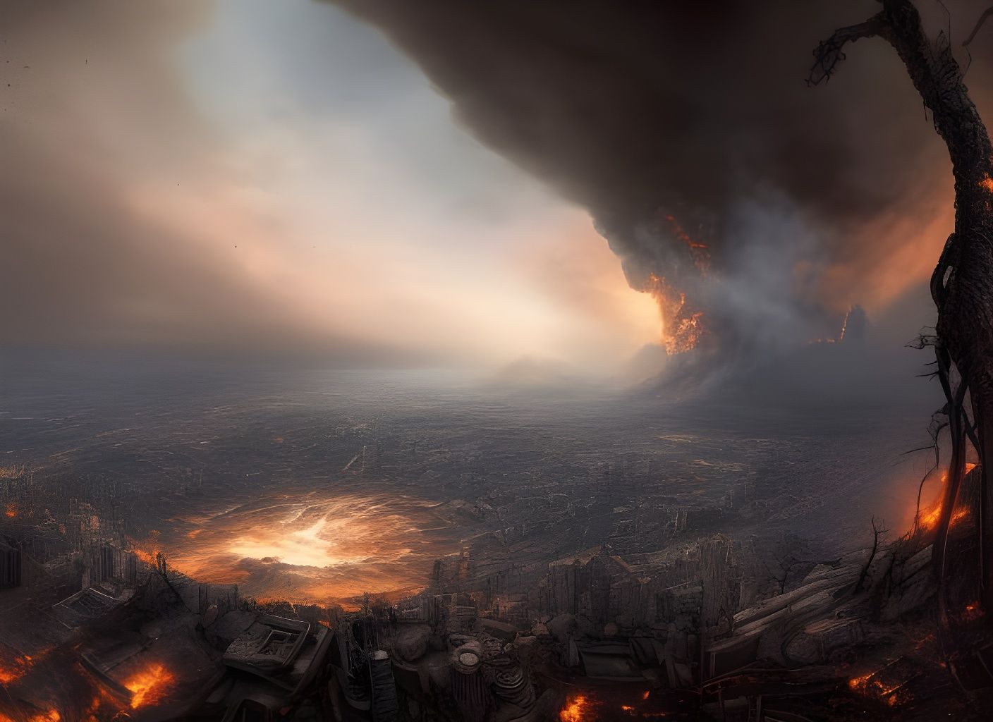 Dystopian Crater Landscape in Maximalist Digital Painting