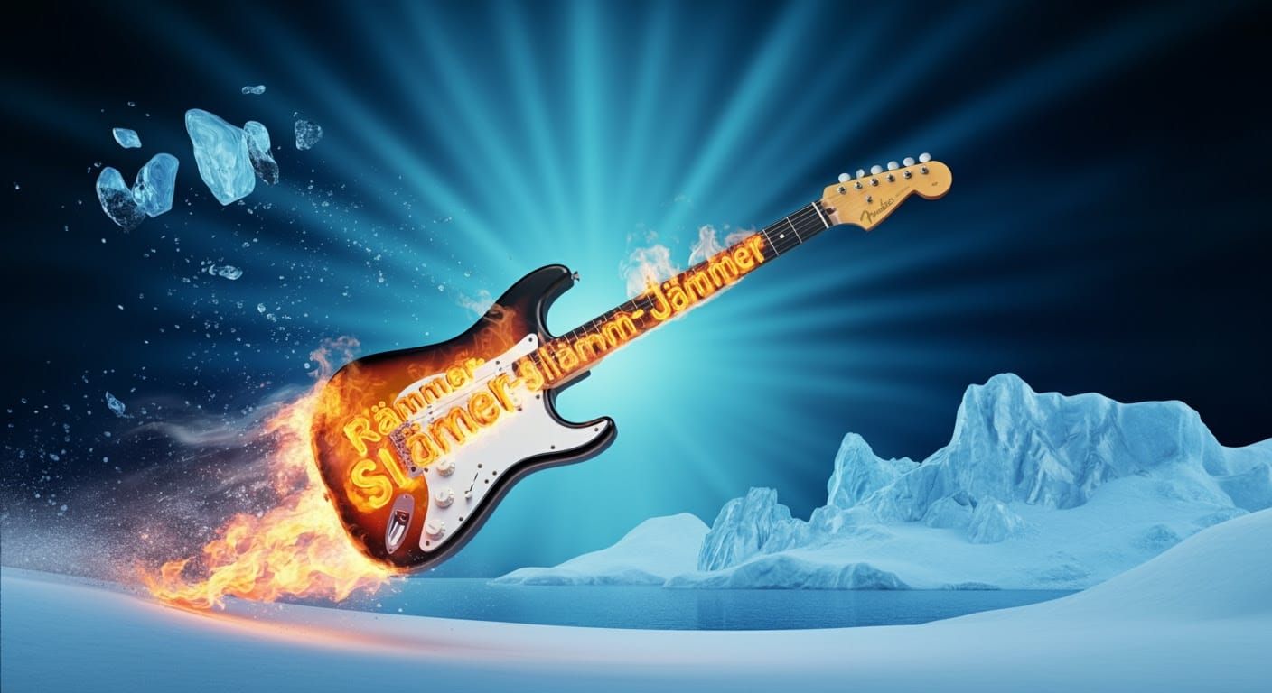 Burning Guitar Slices Through Arctic Landscape
